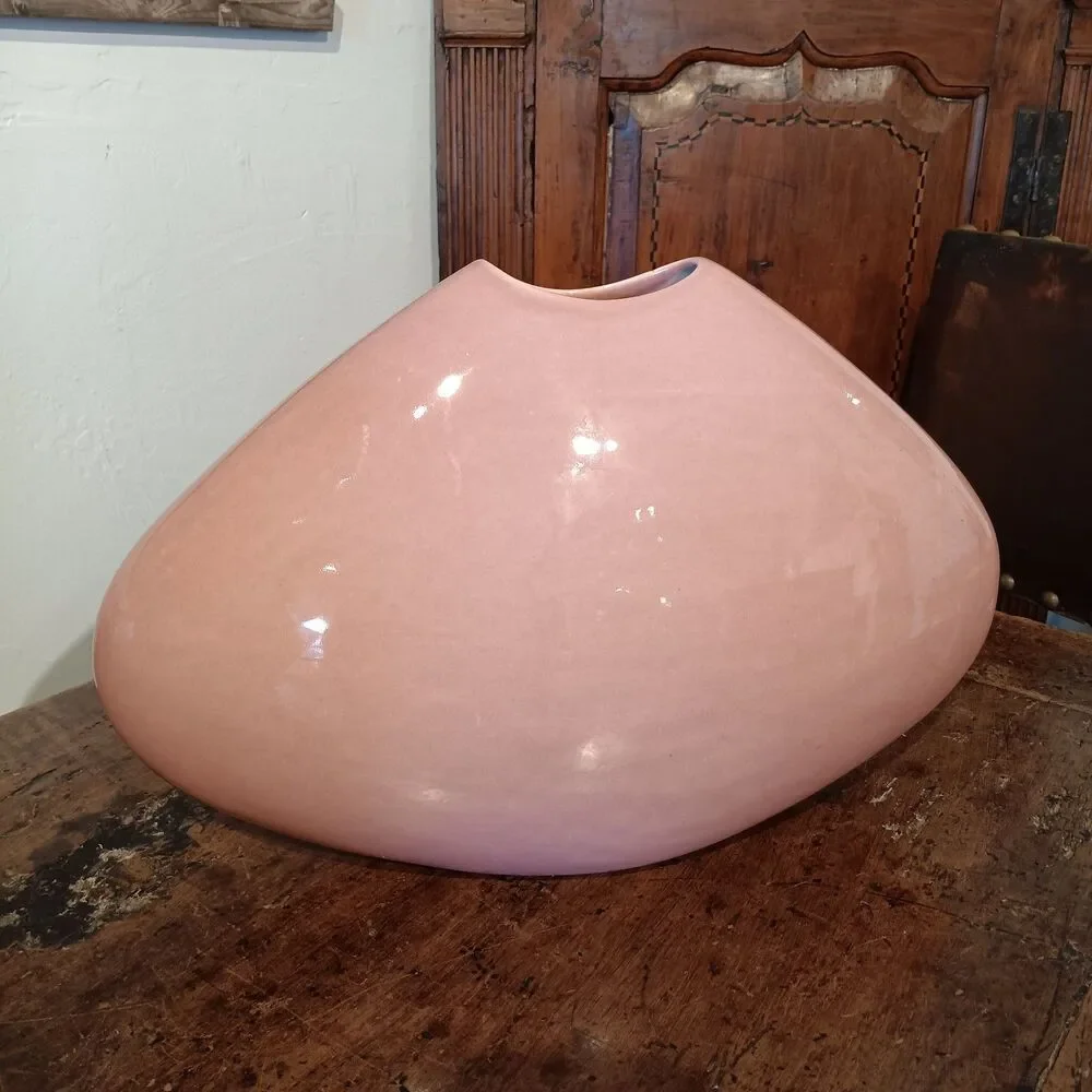 Vtg 80's Postmodern Pink Pillow Vase Attributed Jaru California Oversized 15x10